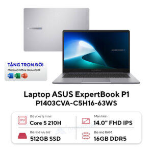 [Mới 100%] ASUS ExpertBook P1403CVA-C5H16-63WS (Intel Core 5 Processor 210H | Intel Graphics | 14 inch FHD | 16GB | 512GB | Win 11 | Office | Xám)